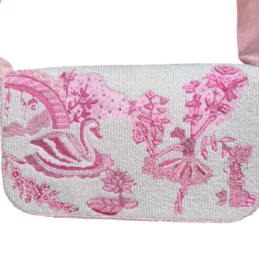 Ballerina Ballet Swan Beaded Bag Handcrafted India White Pink Viral NWT NEW - Picture 2 of 9